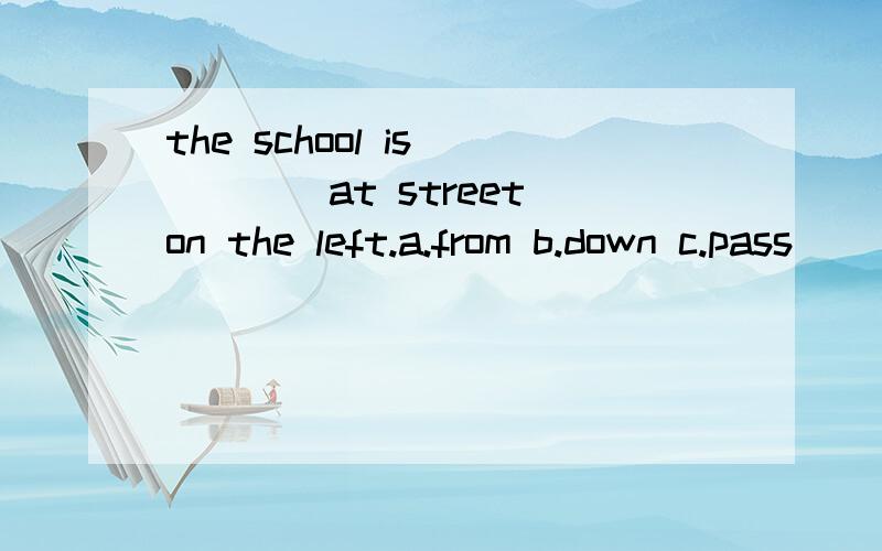 the school is ____at street on the left.a.from b.down c.pass