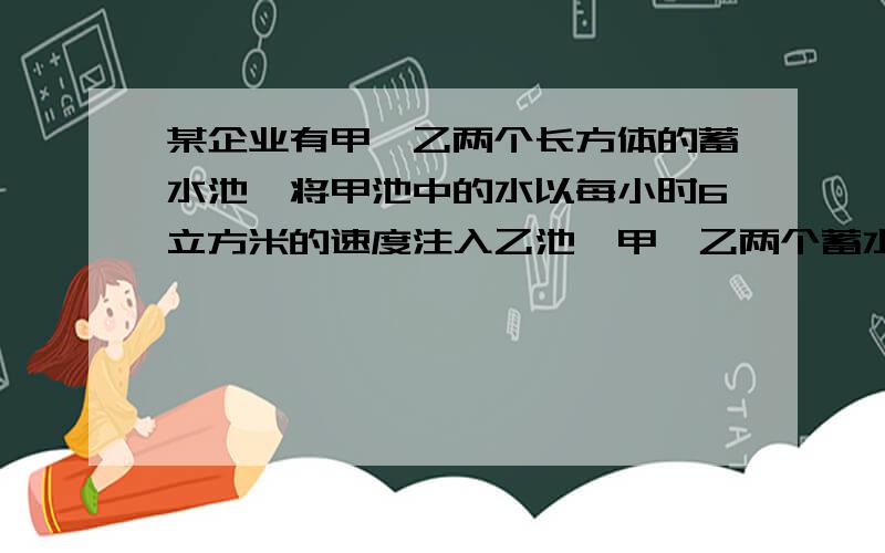 某企业有甲、乙两个长方体的蓄水池,将甲池中的水以每小时6立方米的速度注入乙池,甲、乙两个蓄水池中的水的深度y（米）与注水