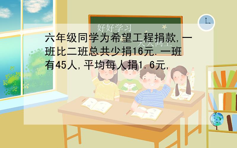 六年级同学为希望工程捐款,一班比二班总共少捐16元.一班有45人,平均每人捐1.6元,