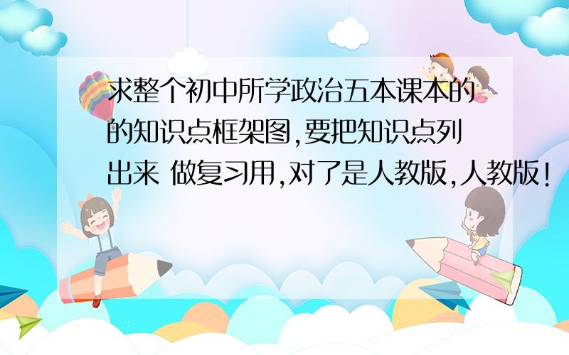 求整个初中所学政治五本课本的的知识点框架图,要把知识点列出来 做复习用,对了是人教版,人教版!