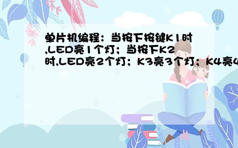 单片机编程：当按下按键K1时,LED亮1个灯；当按下K2时,LED亮2个灯；K3亮3个灯；K4亮4个灯.求程序,