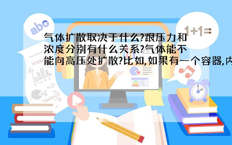 气体扩散取决于什么?跟压力和浓度分别有什么关系?气体能不能向高压处扩散?比如,如果有一个容器,内部压强高于外界压强,那么