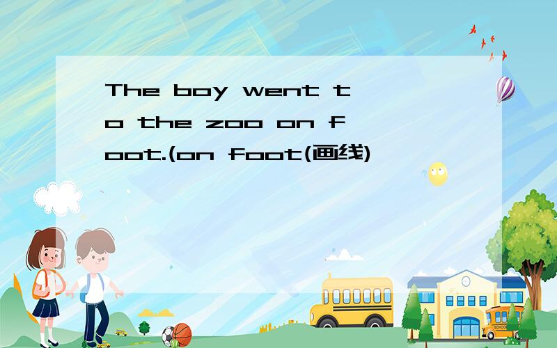 The boy went to the zoo on foot.(on foot(画线)