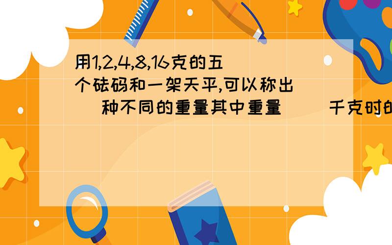 用1,2,4,8,16克的五个砝码和一架天平,可以称出( )种不同的重量其中重量( )千克时的称法最多.