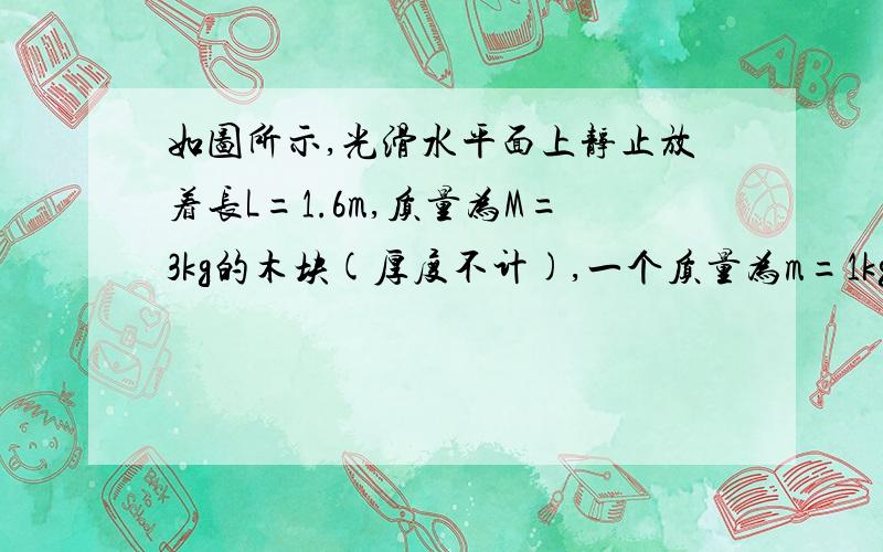 如图所示,光滑水平面上静止放着长L=1.6m,质量为M=3kg的木块(厚度不计),一个质量为m=1kg的小物体放在木板的