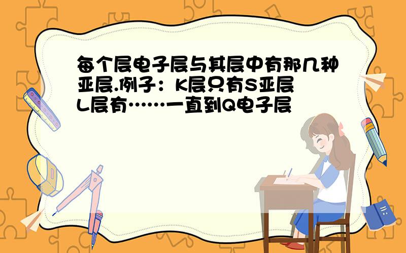 每个层电子层与其层中有那几种亚层.例子：K层只有S亚层 L层有……一直到Q电子层