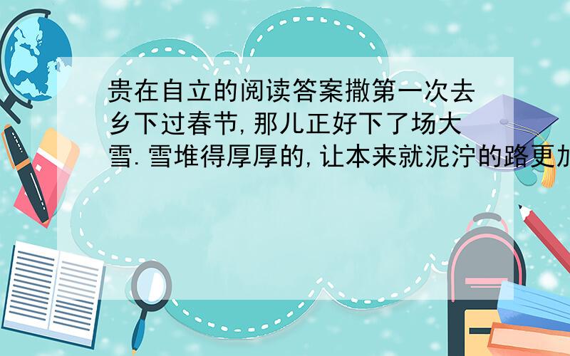 贵在自立的阅读答案撒第一次去乡下过春节,那儿正好下了场大雪.雪堆得厚厚的,让本来就泥泞的路更加难走.爸爸妈妈站住了,两双