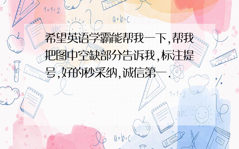 希望英语学霸能帮我一下,帮我把图中空缺部分告诉我,标注提号,好的秒采纳,诚信第一.