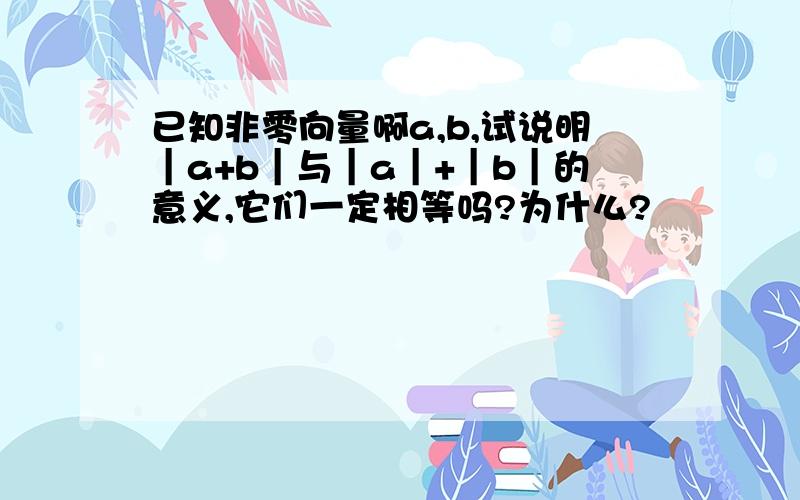 已知非零向量啊a,b,试说明｜a+b｜与｜a｜+｜b｜的意义,它们一定相等吗?为什么?