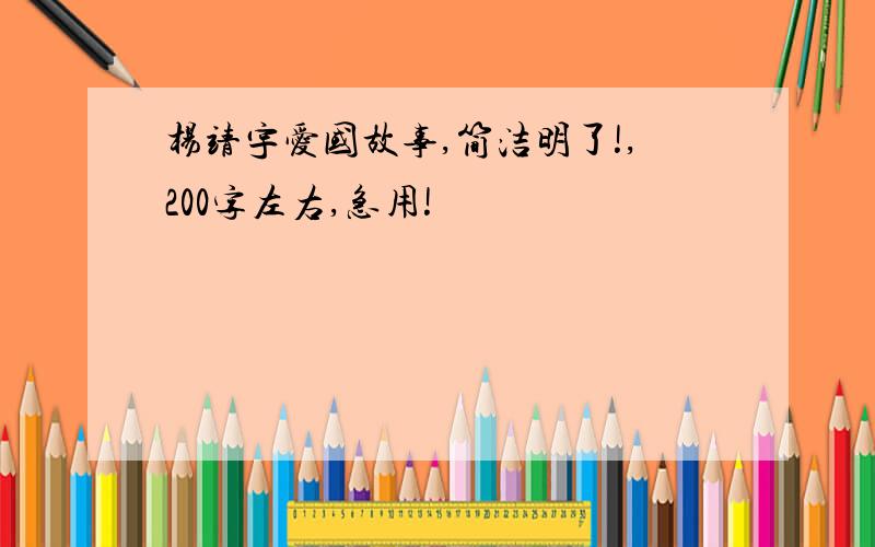 杨靖宇爱国故事,简洁明了!,200字左右,急用!