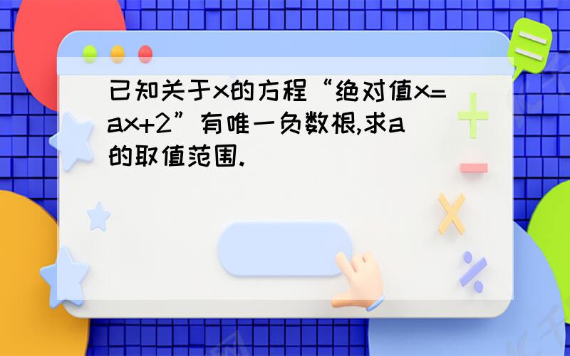 已知关于x的方程“绝对值x=ax+2”有唯一负数根,求a的取值范围.