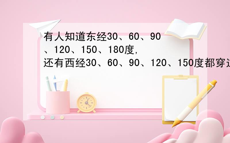 有人知道东经30、60、90、120、150、180度,还有西经30、60、90、120、150度都穿过那些大洋和那些国