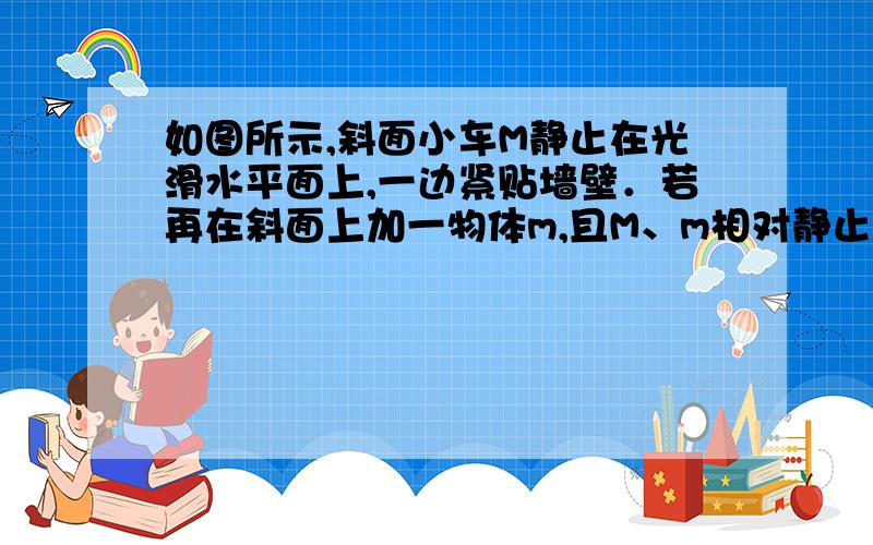 如图所示,斜面小车M静止在光滑水平面上,一边紧贴墙壁．若再在斜面上加一物体m,且M、m相对静止,此时小车受力个数为（