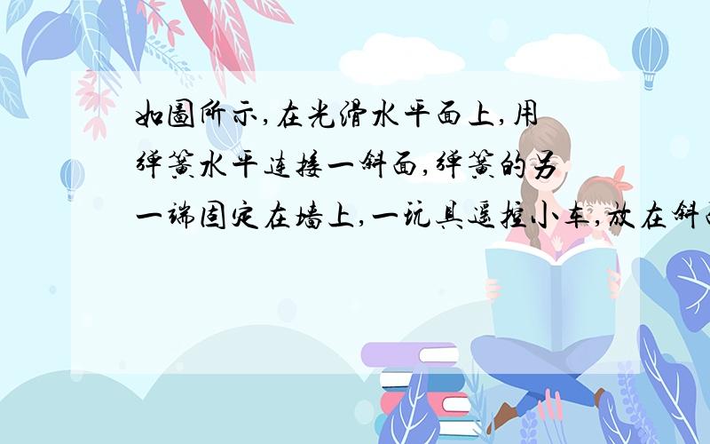 如图所示,在光滑水平面上,用弹簧水平连接一斜面,弹簧的另一端固定在墙上,一玩具遥控小车,放在斜面上,系统静止不动.用遥控