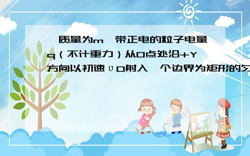 一质量为m、带正电的粒子电量q（不计重力）从O点处沿+Y方向以初速υ0射入一个边界为矩形的匀强磁场中，磁场方向垂直于xy