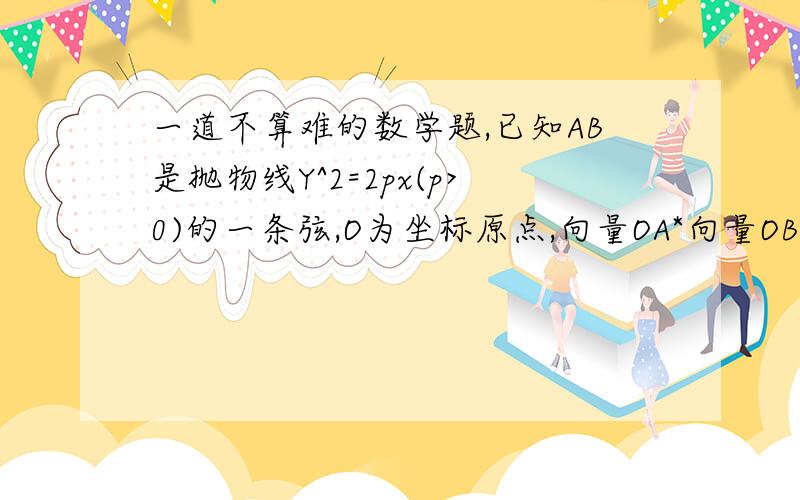 一道不算难的数学题,已知AB是抛物线Y^2=2px(p>0)的一条弦,O为坐标原点,向量OA*向量OB=-p^2(1)求