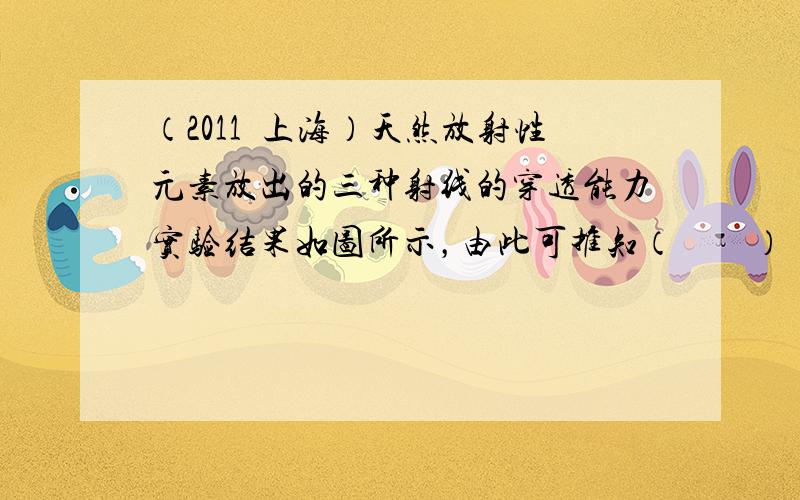 （2011•上海）天然放射性元素放出的三种射线的穿透能力实验结果如图所示，由此可推知（　　）