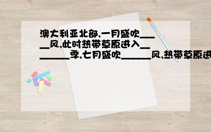 澳大利亚北部,一月盛吹_____风,此时热带草原进入________季,七月盛吹______风,热带草原进入了_____