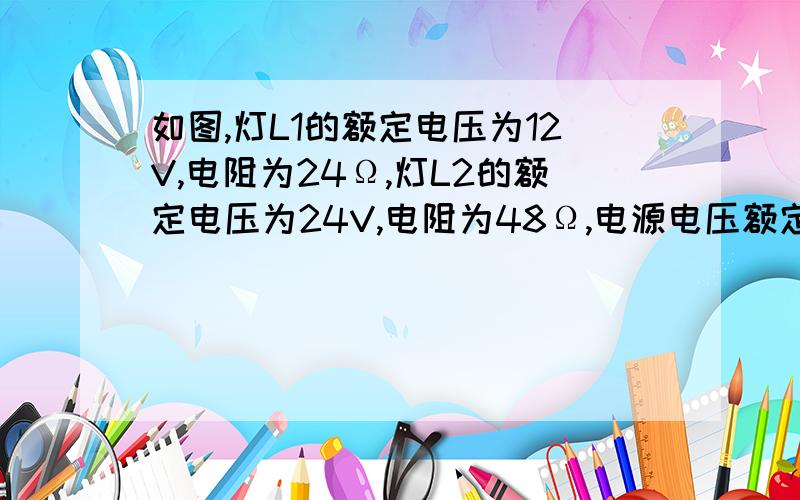 如图,灯L1的额定电压为12V,电阻为24Ω,灯L2的额定电压为24V,电阻为48Ω,电源电压额定为12V开关闭合后