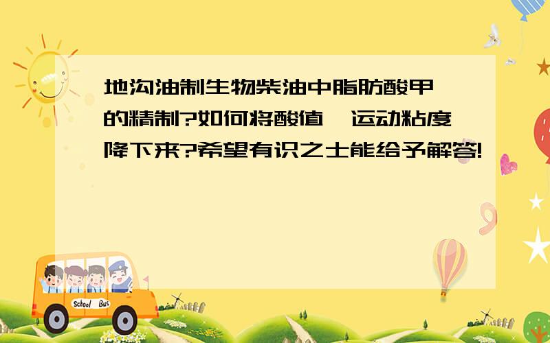 地沟油制生物柴油中脂肪酸甲酯的精制?如何将酸值、运动粘度降下来?希望有识之士能给予解答!