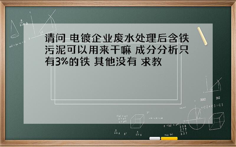 请问 电镀企业废水处理后含铁污泥可以用来干嘛 成分分析只有3%的铁 其他没有 求教