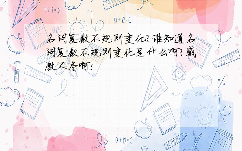 名词复数不规则变化?谁知道名词复数不规则变化是什么啊?感激不尽啊!