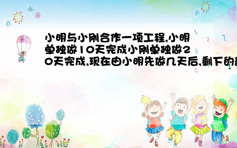 小明与小刚合作一项工程,小明单独做10天完成小刚单独做20天完成,现在由小明先做几天后,剩下的部分由小刚单独做,先后共计