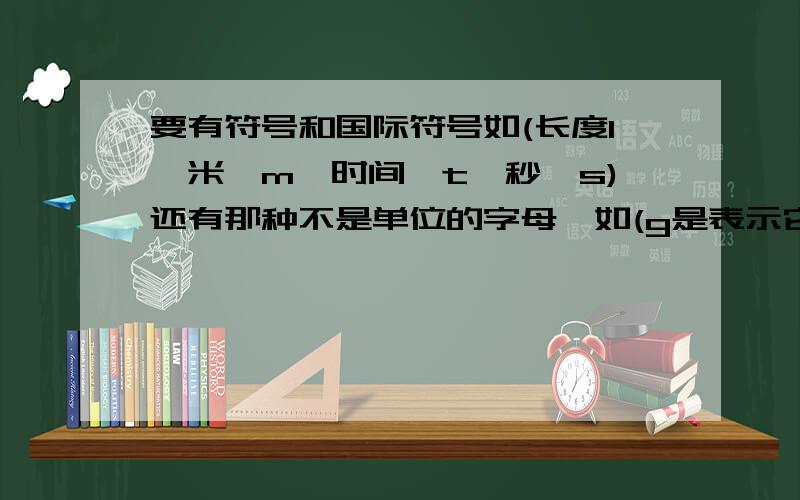 要有符号和国际符号如(长度l,米,m,时间,t,秒,s)还有那种不是单位的字母,如(g是表示它们的换算)还有什么G排是什