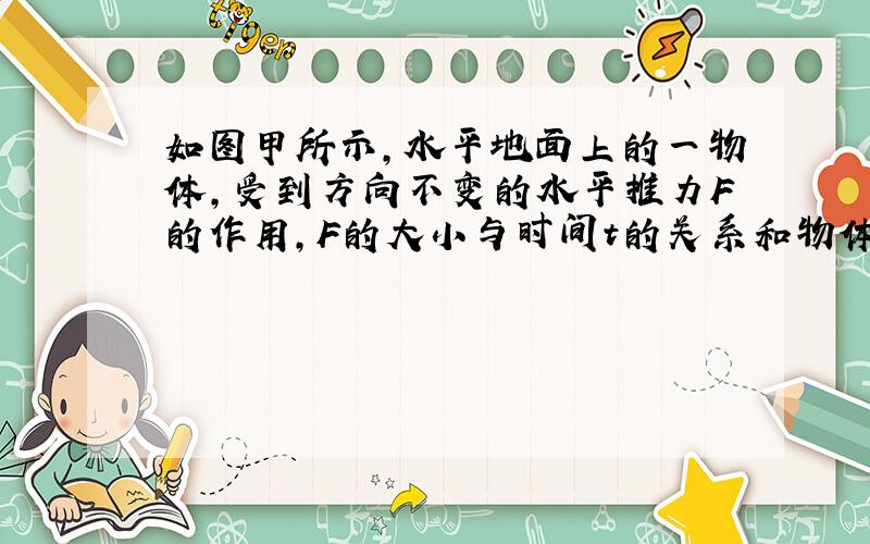 如图甲所示，水平地面上的一物体，受到方向不变的水平推力F的作用，F的大小与时间t的关系和物体的速度v与时间t的关系如图乙