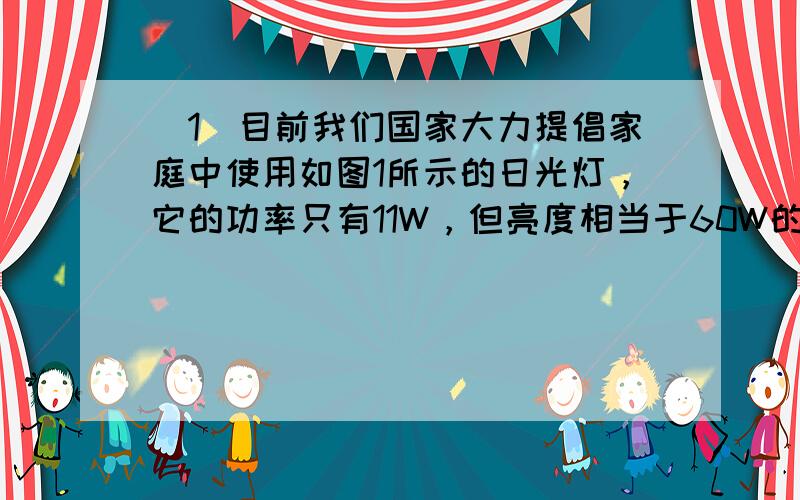 （1）目前我们国家大力提倡家庭中使用如图1所示的日光灯，它的功率只有11W，但亮度相当于60W的白炽灯．请说出使用这种日