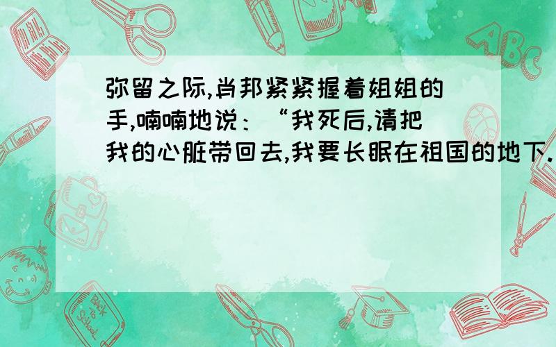 弥留之际,肖邦紧紧握着姐姐的手,喃喃地说：“我死后,请把我的心脏带回去,我要长眠在祖国的地下.”