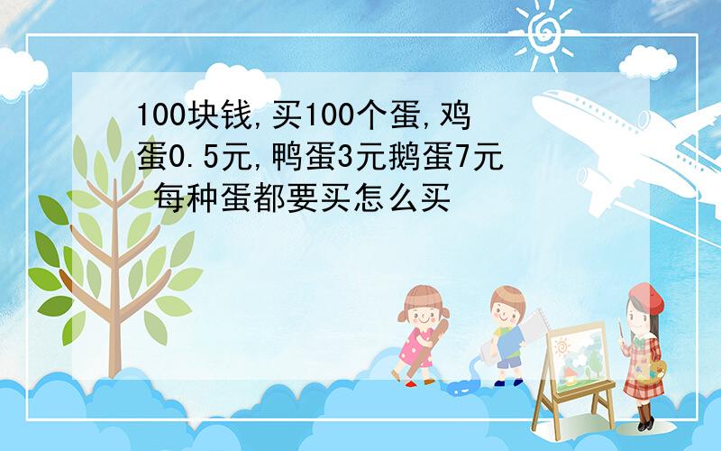 100块钱,买100个蛋,鸡蛋0.5元,鸭蛋3元鹅蛋7元 每种蛋都要买怎么买