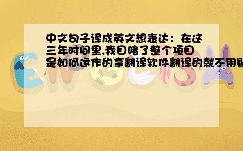 中文句子译成英文想表达：在这三年时间里,我目睹了整个项目是如何运作的拿翻译软件翻译的就不用贴上来了