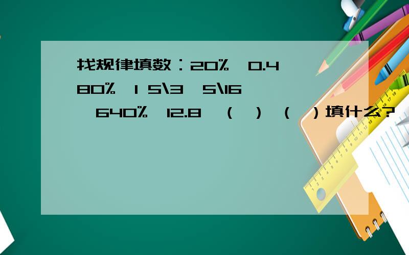 找规律填数：20%、0.4、80%、1 5\3、5\16、640%、12.8、（ ） （ ）填什么?