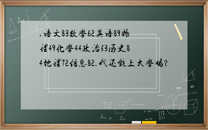 ,语文83数学62英语89物理49化学44政治53历史84地理72信息82.我还能上大学吗?