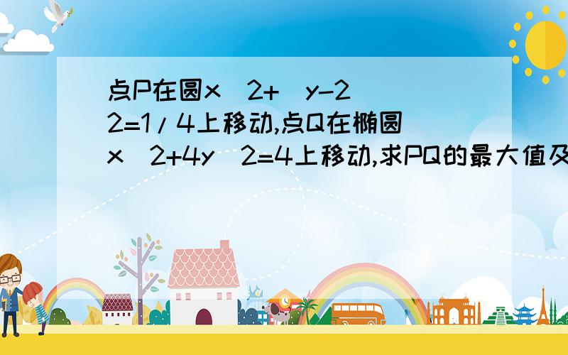 点P在圆x^2+(y-2)^2=1/4上移动,点Q在椭圆x^2+4y^2=4上移动,求PQ的最大值及Q点的坐标.