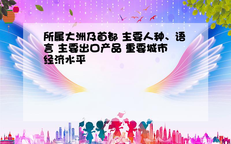 所属大洲及首都 主要人种、语言 主要出口产品 重要城市 经济水平