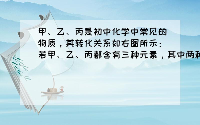 甲、乙、丙是初中化学中常见的物质，其转化关系如右图所示：若甲、乙、丙都含有三种元素，其中两种元素的质量比均为1：2．如图