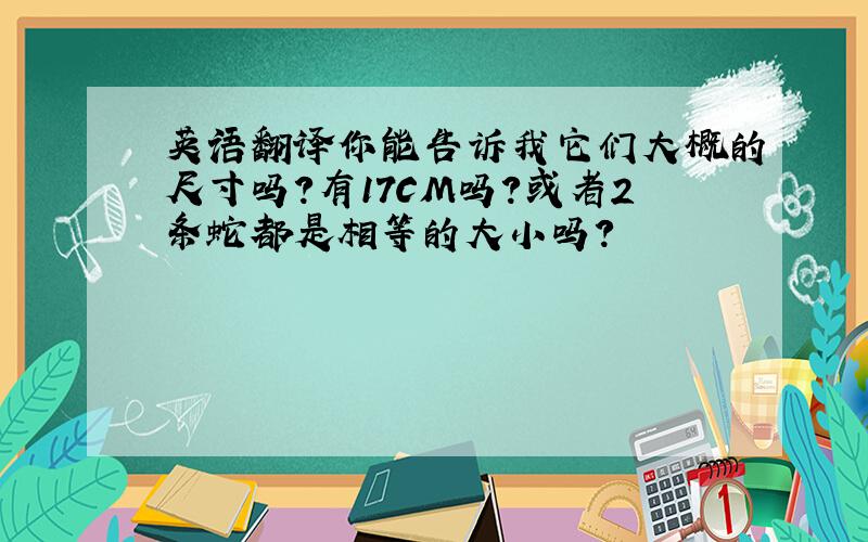 英语翻译你能告诉我它们大概的尺寸吗?有17CM吗?或者2条蛇都是相等的大小吗？