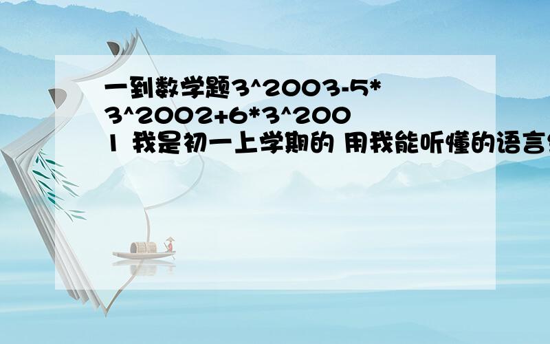 一到数学题3^2003-5*3^2002+6*3^2001 我是初一上学期的 用我能听懂的语言给我讲讲 我明白的话