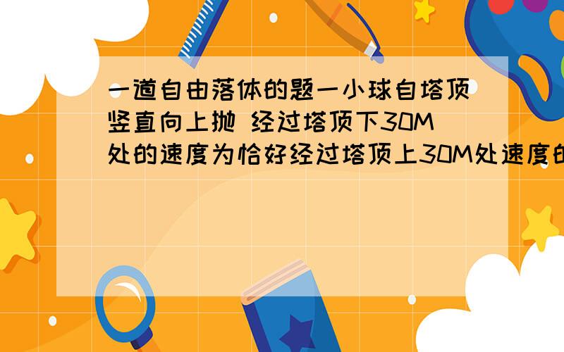 一道自由落体的题一小球自塔顶竖直向上抛 经过塔顶下30M处的速度为恰好经过塔顶上30M处速度的两倍,求小球所能到达的最高