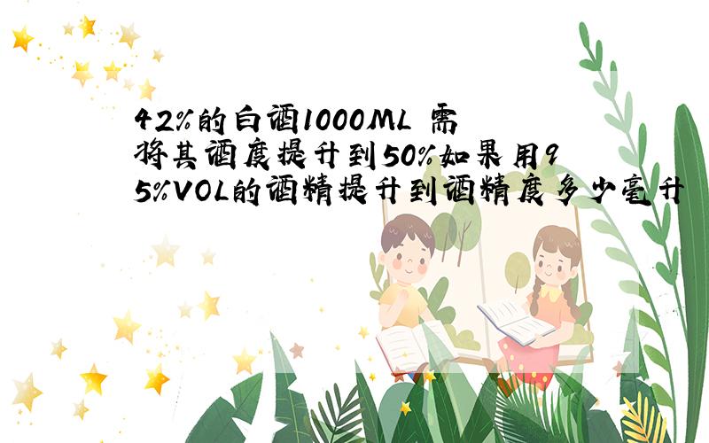 42%的白酒1000ML 需将其酒度提升到50%如果用95%VOL的酒精提升到酒精度多少毫升