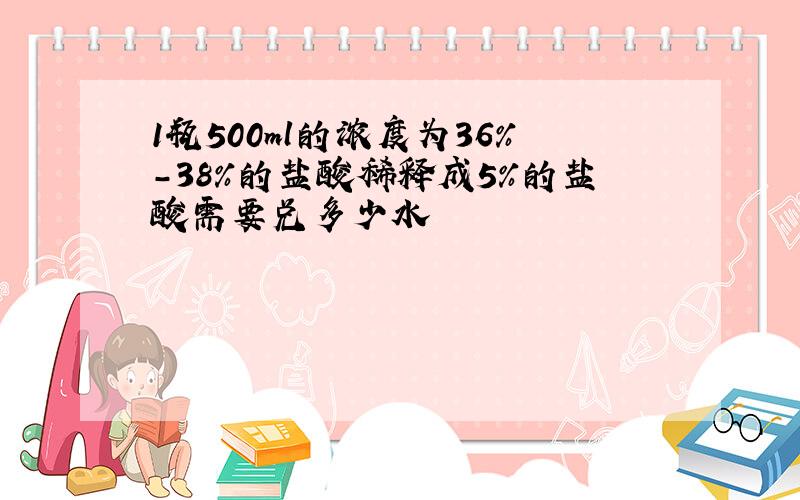 1瓶500ml的浓度为36%-38%的盐酸稀释成5%的盐酸需要兑多少水