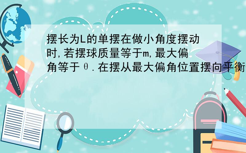 摆长为L的单摆在做小角度摆动时,若摆球质量等于m,最大偏角等于θ.在摆从最大偏角位置摆向平衡位置时,其合力的冲量是多少?