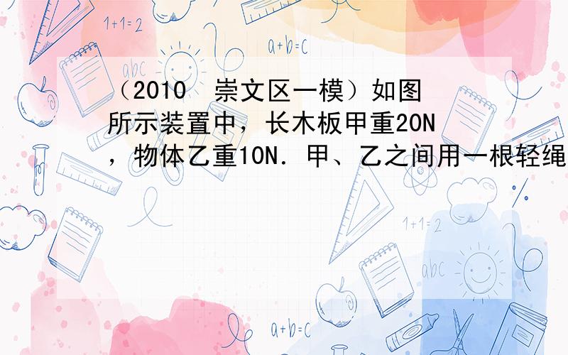 （2010•崇文区一模）如图所示装置中，长木板甲重20N，物体乙重10N．甲、乙之间用一根轻绳通过定滑轮相连，当水平方向