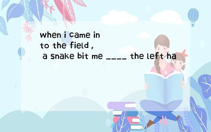 when i came into the field , a snake bit me ____ the left ha