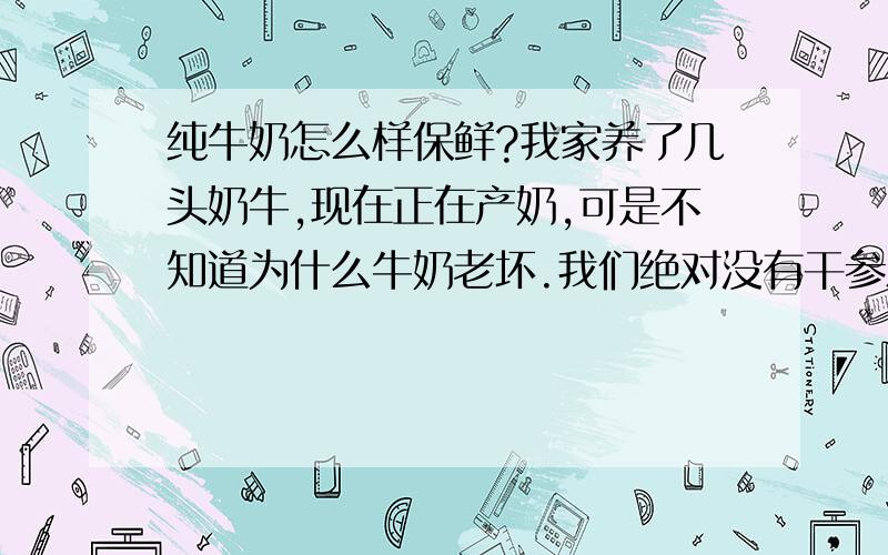 纯牛奶怎么样保鲜?我家养了几头奶牛,现在正在产奶,可是不知道为什么牛奶老坏.我们绝对没有干参水等昧良心的事.可那天我看见