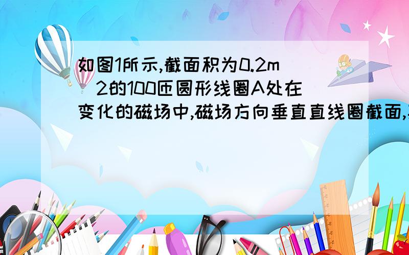 如图1所示,截面积为0.2m^2的100匝圆形线圈A处在变化的磁场中,磁场方向垂直直线圈截面,其磁感应强度B随时间t的变