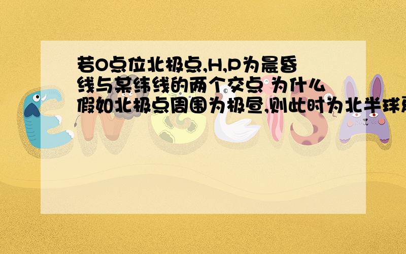 若O点位北极点,H,P为晨昏线与某纬线的两个交点 为什么假如北极点周围为极昼,则此时为北半球夏半年,为什么E点为6时,假