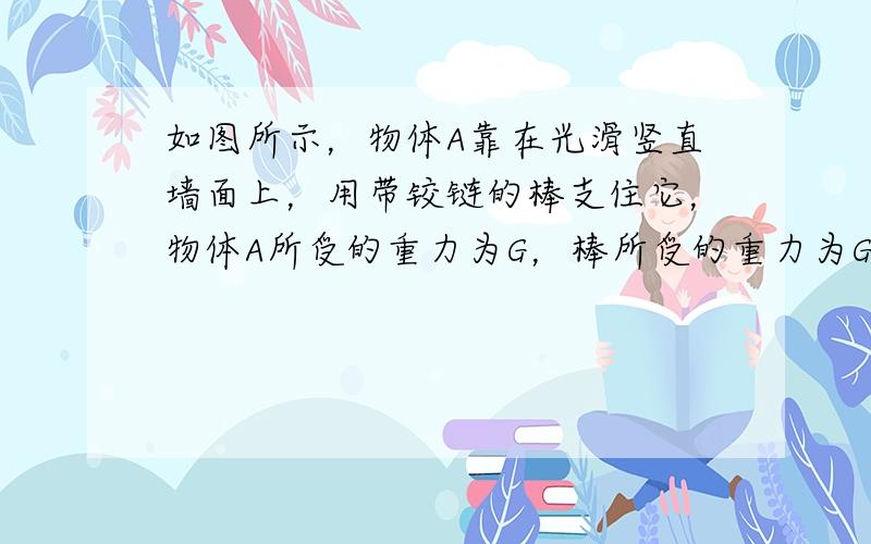 如图所示，物体A靠在光滑竖直墙面上，用带铰链的棒支住它，物体A所受的重力为G，棒所受的重力为Gˊ，棒与竖直方向夹角为a，